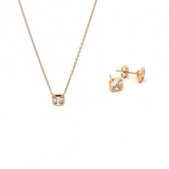 CONJUNTO PRATA DOURADA ZIRCNIA - COLAR&BRINCO