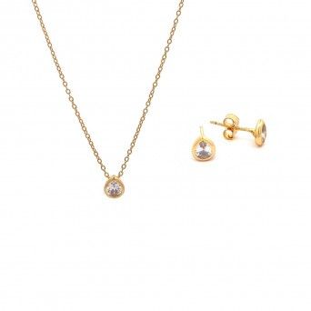 CONJUNTO PRATA DOURADA ZIRCNIAS - COLAR&BRINCO