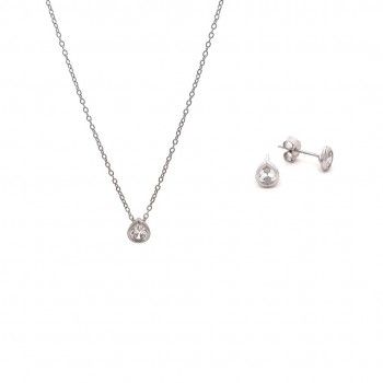 CONJUNTO PRATA ZIRCNIAS - COLAR&BRINCO