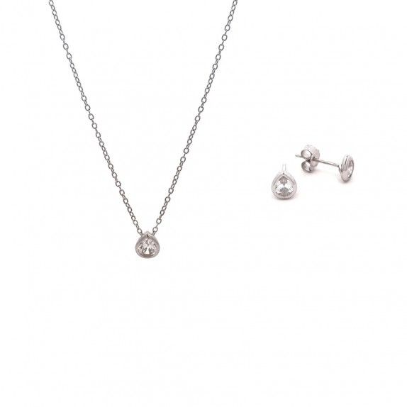 CONJUNTO PRATA ZIRCNIAS - COLAR&BRINCO