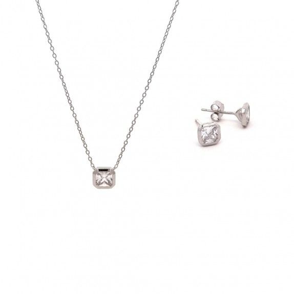 CONJUNTO PRATA ZIRCNIAS - COLAR&BRINCO