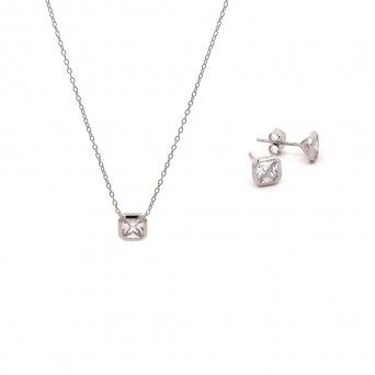 CONJUNTO PRATA ZIRCNIAS - COLAR&BRINCO